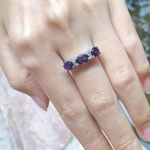 New Natural 2.32CT Amethyst Diamond 14K White Gold Hallmarked Ring - Picture 11 of 17